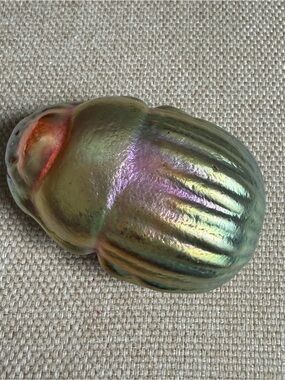 Robert Held Art Glass Paperweight Pressed Golden/Purple Iridescent Scarab